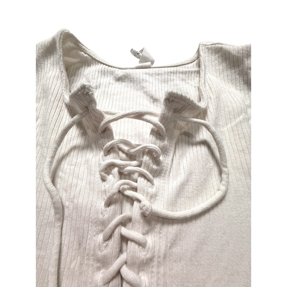 Daily Practice Anthropologie White Lace Up Ribbed Knit Crop Tank Top Womens S - Picture 3 of 5